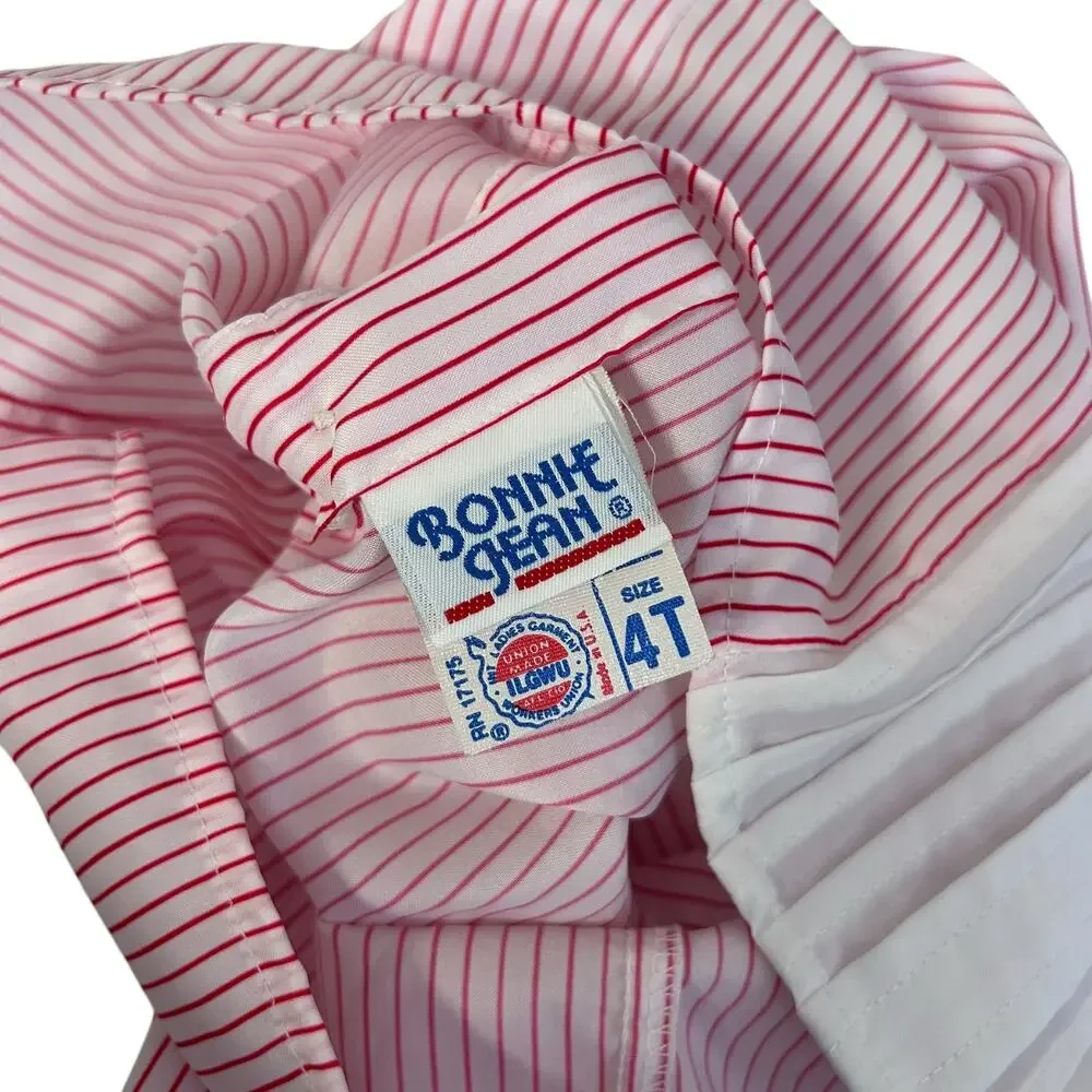 Vintage Bonnie Jean Union Made Red White Striped Ruffle Shirt Sz 4T